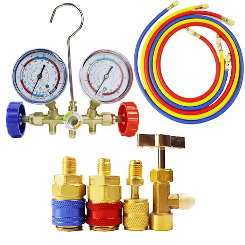 Refrigerant Manifold Gauge Set Air Conditioning Tools with Hose and Hook for R12 R22 R404A R134A