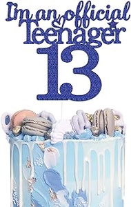 Thirteen Birthday Cake Topper - Double Sided Blue Glitter, 13th birthday cake topper for Teen, 13th 