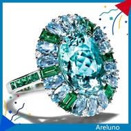 Arel Mewah Wanita Faux Emerald Aquamarine Bunga Cincin Perhiasan Pesta