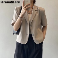 IRENASTORY Blazer For Women Korean Style Fashion Short-sleeved Suit Thin Short Casual Suit