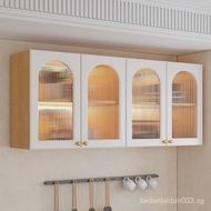 [NEW!]Glass Door Kitchen Wall Cupboard Solid Wood Cream Style Wall-Mounted Bathroom Top Cabinet Bedroom Dining Room Closet Cabinet Customization
