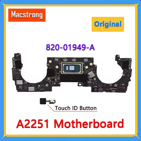 Original A2251 Motherboard for Macbook Pro Retina 2020 13" 16G 512G A2251 Logic Board With Touch ID 