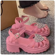 ONE - 水鑽愛心厚底坡跟涼鞋女（粉色【34_39碼】(下單後聯繫客服確認發貨尺碼）#F281017354