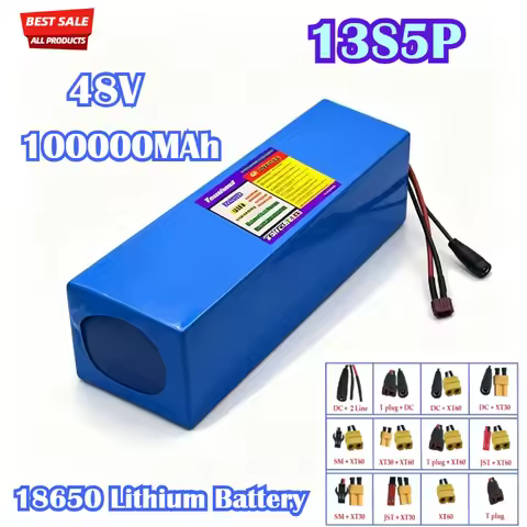 18650 48V 100000MAh Rechargeable Lithium Battery 13S5P Built-in Intelligent BMS for 500-1000W Motors