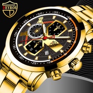 DEYROS Men Calendar Quartz Watch with Stainless Steel Strap jam tangan lelaki