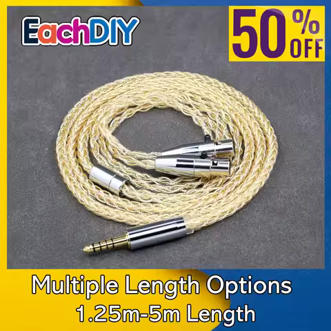 8 Core 99% 7n Pure Silver 24k Gold Plated Earphone Cable For Audeze LCD-3 LCD-2 LCD-X LCD-XC LCD-4z 