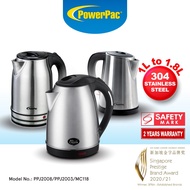 PowerPac Electric Kettle, Cordless Kettle Jug 1L to 1.8L Stainless Steel (PPJ2008/PPJ2003/MC118)