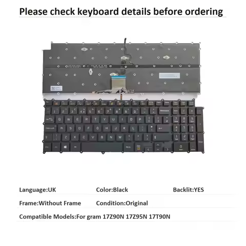 New UK Language Backlit Keyboard For LG gram 17Z90N 17Z95N 17T90N Notebook PC Replacement Keyboard