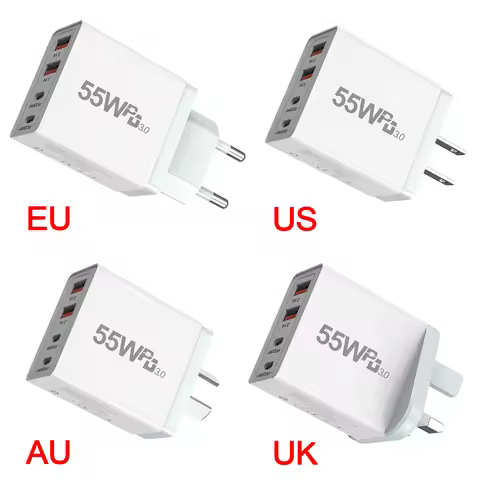 EU/AU/UK/US Plug USB Charger Total 55W Type C Fast Charge Phone Adapter For iPhone Xiaomi Huawei Qui