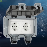 Waterproof IP66 EU Type Switch Socket Box 16 Amp 2 Gang for Outdoor Bathroom Use