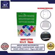 TEAM PC BRIGHT-WHITE MULTIPURPOSE BOND PAPER/ COUPON BOND, HARD COPY SHORT/ LETTER