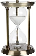 Sand Clock Decoration, Hourglass Timer for Home Office Desk, Vintage Metal Glass Sand Timer with Woo