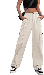 Y2K Women's Cargo Trousers - High Waist Wide Leg Trousers with 6 Pockets - Available in Sizes S/M/L/