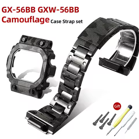 GX56 Stainless Steel Camouflage Case& Strap Mod Kit For Casio GX-56BB GXW-56BB Metal Bezel Band With