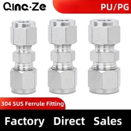 PU straight connector compression fitting 304 stainless steel ferrule fittings PG water gas metal tu