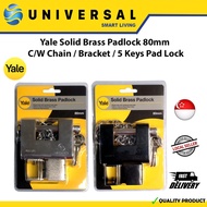 [SG SHOP SELLER] Yale Solid Brass Padlock 80mm C/W (Chain/Bracket/5 Keys) Pad Lock