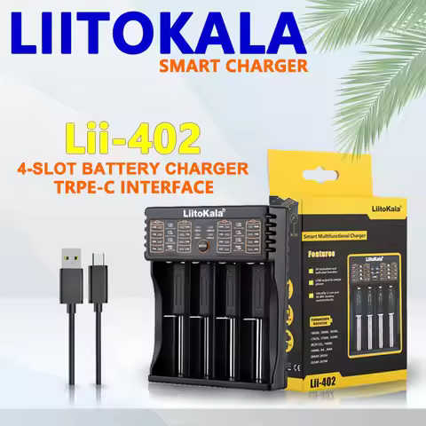 LiitoKala Lii-402 Universal Smart Battery Charger Compatible with Multiple Sizes Including 18650, 26