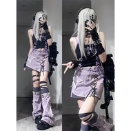 Yk辣妹紫色星星牛仔半身裙女夏季甜酷亚比小众带腿套短裙两套-Yk Hot Girl Purple Star Denim Skirt for Women, Summer Sweet and Cool N