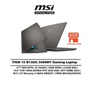 MSI Laptop THIN 15 AI Gaming B13UC-3456MY (I5-13420H/16GB/512GB/15.6 IPS FHD 144Hz/RTX3050 4GB/OFF H