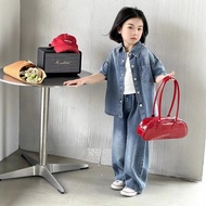 Children Denim Set Hot Beading Craft Girls Open Buckle Two Sets