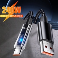 240W Quick Charging Data Cable - Nylon Braided Charging Wire - LED Luminous Data Cord - Phone Access