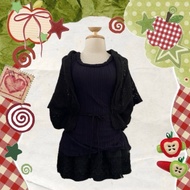 Set Of Tank Top + Knitted Jacket Black: y2k Hippie Fairy Kokate Emo Boho Style Second-Hand Clothing 