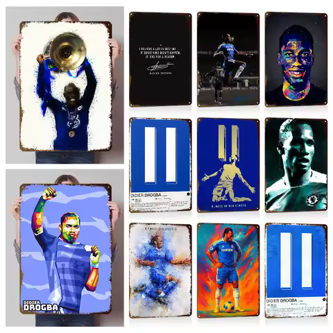 Didier Drogba Football Player Wall Art Metal Posters Custom Vintage Metal Tin Signs for Man Cave Roo