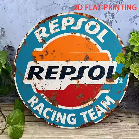 2D Flat, 1pc 2D Flat Print Racing Team Logo - Vintage Rust Pattern Vibrant Colors - Industrial Vinta