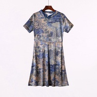 Summer Print Short Sleeve Dress Button Detailing Fashionable Womens Clothing Discount Home Fashion G
