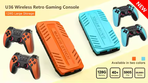 NEW U36 Wireless Game Stick Retro Gaming Console S905 128G 50,000+ Games Support 40+ Classic Emulato