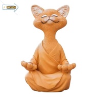 CAUSI Meditation Cat Statue, Whimsical Home Decor Happy Buddha Cat Statue,  Resin Ornaments Cat Budd