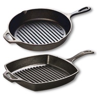Lodge Cast Iron Square Round Grill Pan Size 10.5-inch | 12-inch, Made in USA