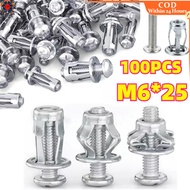 100Pcs Hollow Wall Petal Shape Metal Rivet Nut Bolt M6 Rivet Lock Jack Nuts Iron Skin Petal Rivet