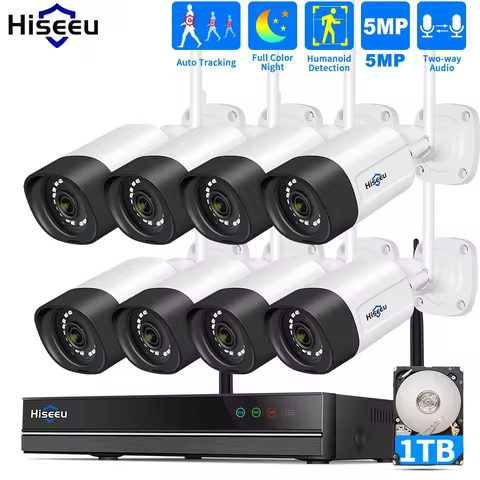 Hiseeu 5MP Wifi Surveillance Camera System Color Night Vision P2P Wireless Street Security CCTV Came