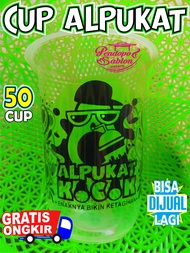 gelas cup plastik MOTIF ALPUKAT KOCOK AVOCADO 14oz 16oz 18oz 22oz oval datar/ cup boba / sedotan bob