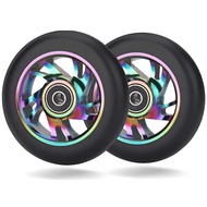 2 Pcs 100Mm Scooter Replacement Wheels with Bearing Stunt Scooter Pu Wheels for Rocking Cars Extreme Cars Scooters