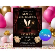 Editable Magic Birthday Invitation | Magician Theme Party | Digital Download | Canva Template