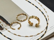 日本製 18K 切割金珠開口戒指  一連  三連