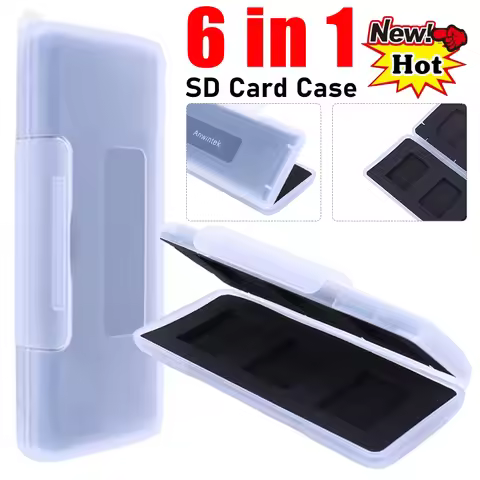 6 in 1 Clear SD Card Protector Holder EVA Foam Anti-Static Plastic Memory Card Protecter Box Portabl