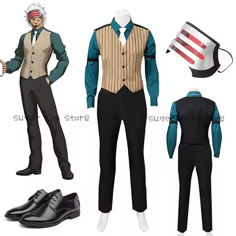 Anime Ace Attorney Season 2 Godot Cosplay Costume Mask Glasses Suit Outfit Uniform For Women Men Hal