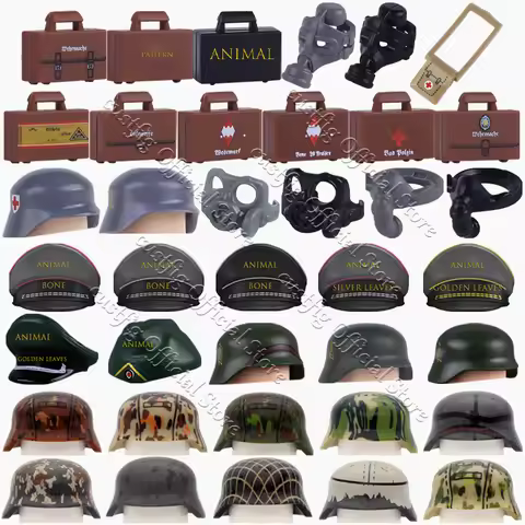 WW2 Military Accessories Building Blocks Army Soldiers Arm Box Special Forces Gas Mask Officer Hat C