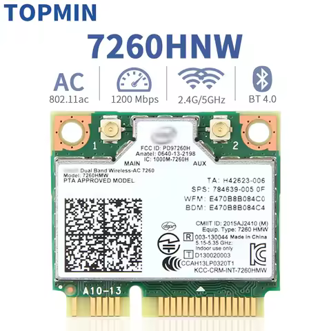 Wireless Network Card For 7260 7260HMW Mini PCI-E 7260 Dual Band 2.4G/5Ghz Wlan Wifi Bluetooth 4.0 8