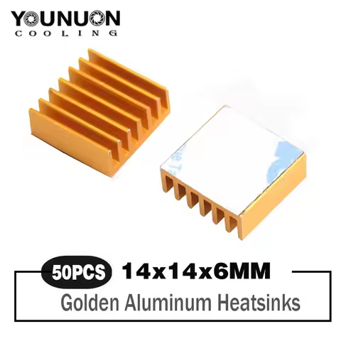 50pcs/lot Aluminum Cooling Heat sink 14 x 14 x 6MM Golden Chipset RAM Heatsink Radiator
