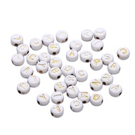 100Pcs 4x7mm Flat Acrylic Gold Beads Round Letter Words White Washed Letter DIY Loose beading materi