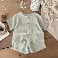 Bé Mùa Hè Đồ Ngủ Cotton Ngắn Tay Muslin Bộ Cho Bé Trai Và Bé Gái Thoải Mái Thoáng Khí Nhà Quần Áo Ch