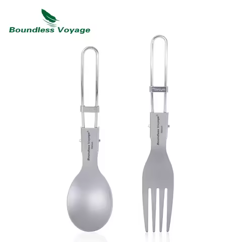 Boundless Voyage Titanium Folding Spoon Spork Fork Set Outdoor Camping Tableware Flatware Cutlery Se