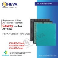 Replacement HEPA Filter + Fine Dust + CARBON for Air Purifier Coway Lombok AP-1520c size 418x369x35,