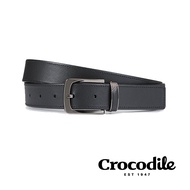 Crocodile 鱷魚皮件 真皮皮帶 壓紋 紳士 打洞皮帶 32MM-0101-52010-黑色/ 44腰