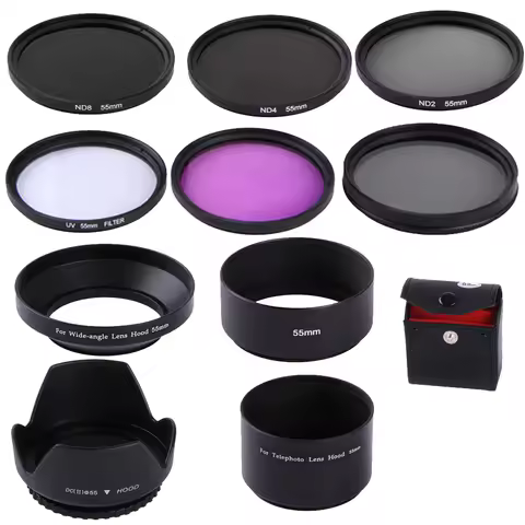 55mm CPL UV FLD ND2 ND4 ND8 Lens Filters Hood set For Canon EOS R100 R8 R10 R6 R5 R50 R7 & RF-S 18-1