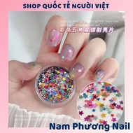 Colorful five-pointed star nail art sequins, mixed sizes, candy-colored laser star sequins, flashing